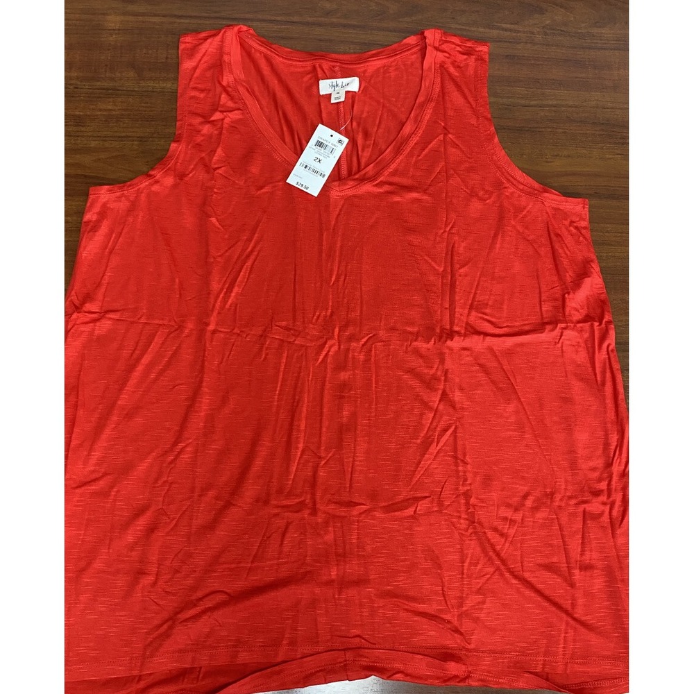 Style & Co. Plus Size Drapey V Neck Tank Top 2X Loving Red - NWT